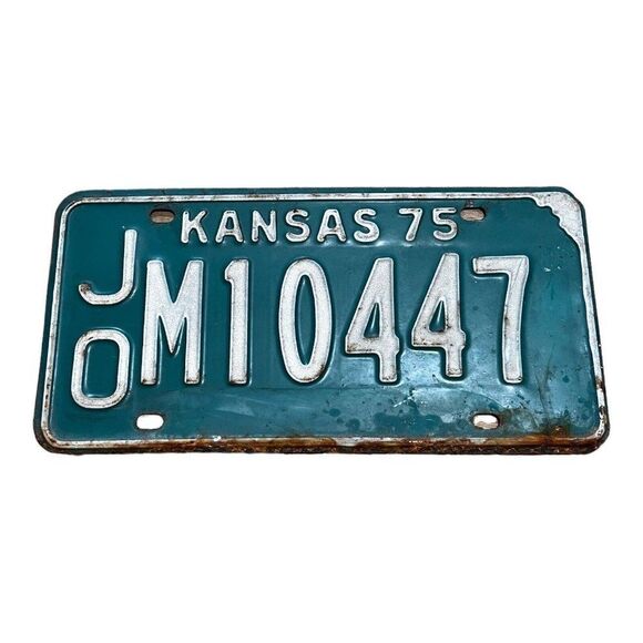 Vintage 1975 Kansas Collectible License Plate Original Tag JO M10447 Rustic - Picture 1 of 3